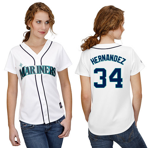 Felix Hernandez #34 mlb Jersey-Seattle Mariners Women's Authentic Home White Cool Base Baseball Jersey